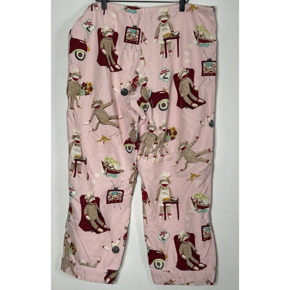 Nick & Nora Pajama Set Womens Medium Sock Monkey Sleepwear Pajamas Top Pants - Picture 7 of 9